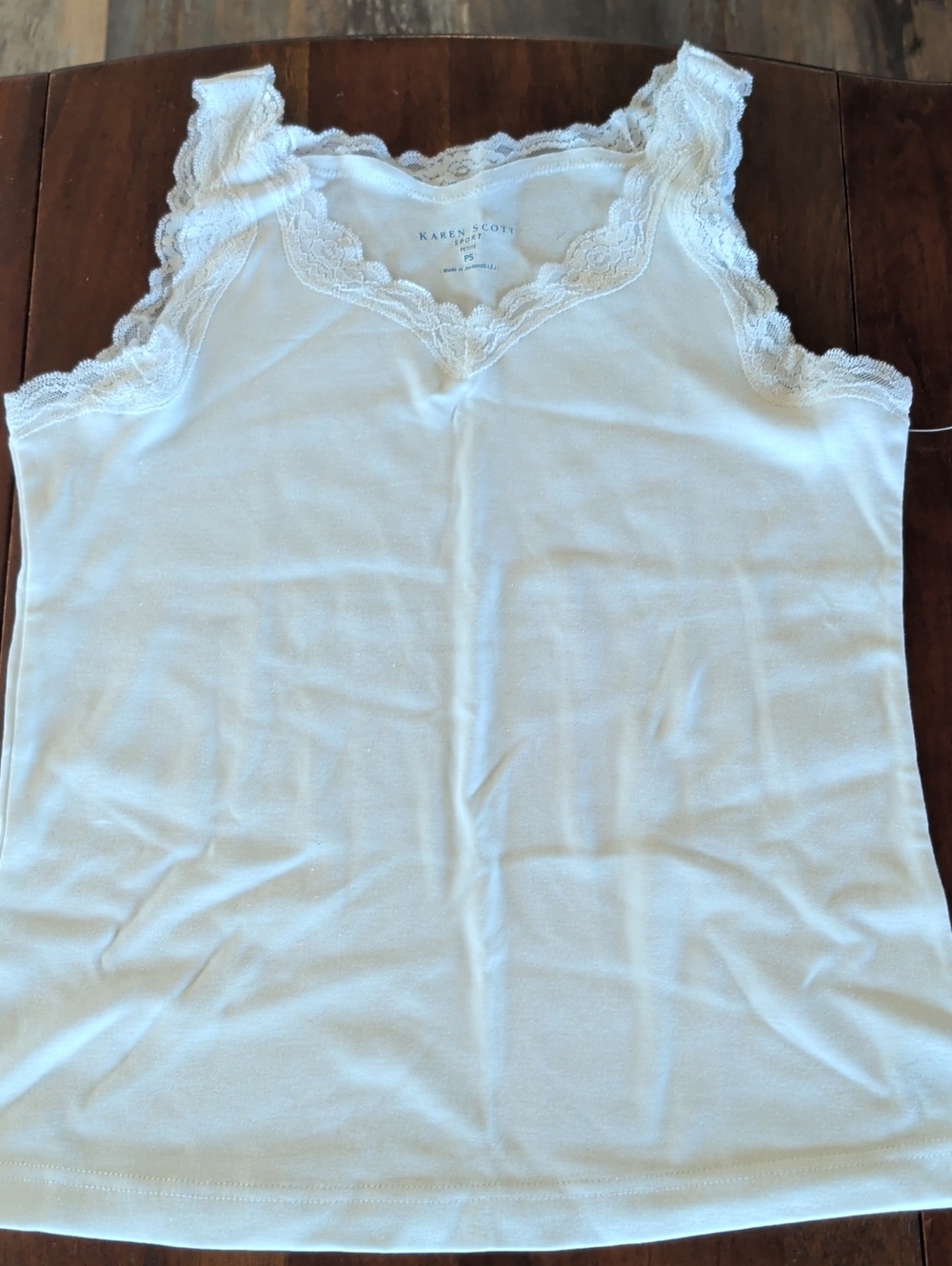 Karen Scott Ivory Lace-Trim V-Neck Camisole